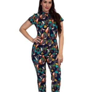 Retrolicious Hawaiian Tropical Birds Vintage Pinup Retro Jumpsuit S